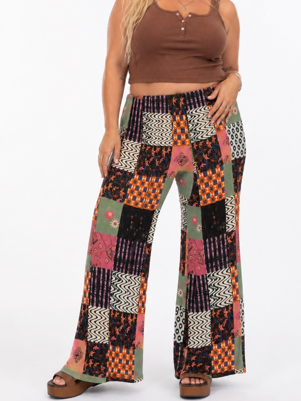 Urban Outfitters Pants Women Flare High Waisted Large Patchwork Plisse Solange
